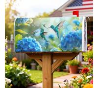 Coperture magnetiche per cassette postali con colibrì, primavera natura, foglie di ortensia, decorazioni per cassetta postale blu per la decorazione del prato, 45,7 x 53,3 cm