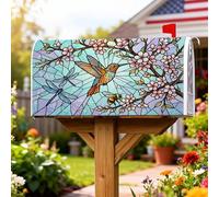 Coperture magnetiche per cassette postali con colibrì, primavera natura, libellula, ciliegie, fiori primaverili, blu pastello, copertura per cassetta postale per esterni, giardino, cortile