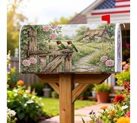 Coperture magnetiche per cassette postali con colibrì, recinzione in legno con rose rustiche verdi primaverili, copertura per cassetta postale per decorazione portico anteriore, 53 x 64 cm