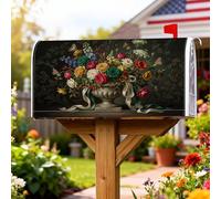 Coperture magnetiche per cassette postali con composizione floreale, eleganti e vintage, con farfalle e bacche, primaverili, verde scuro, per decorazioni da giardino e esterni, 45,7 x 53,3 cm