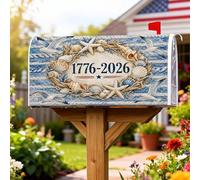 Coperture magnetiche per cassette postali con conchiglie, stile nautico, rustico, con stelle marine, onde estive, blu, per esterni, giardino, cortile, decorazione, 53 x 64 cm