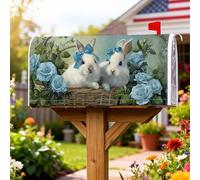 Coperture magnetiche per cassette postali con conigli, rose vintage fantasiose con fiocchi blu, primaverili azzurri, per decorazione cortile anteriore, 53 x 64 cm