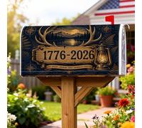 Coperture magnetiche per cassette postali con corna di montagna, rustiche vintage, lanterna patriottica blu navy, protezione per la decorazione del portico anteriore, 45,7 x 53,7 cm