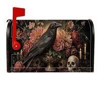 Coperture magnetiche per cassette postali con corvo, fiori scuri gotici e teschi, decorazioni per cassetta delle lettere per Halloween, decorazione per esterni e cortile, 45,7 x 53,3 cm