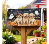 Coperture magnetiche per cassette postali con cuccioli, fantasiose zucche rustiche fantasmi Halloween arancione stagionale copertura per la casa e il giardino decorazioni 53 x 64 cm