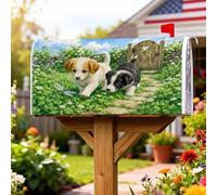 Coperture magnetiche per cassette postali con cuccioli, fiori rustici e fantasiosi libellule verdi primaverili, per decorazione del cortile anteriore 53 x 64 cm