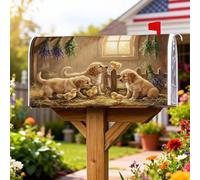 Coperture magnetiche per cassette postali con cuccioli, rustica fattoria pulcini recinzione primavera marrone copertura per cassetta postale per decorazione giardino cortile 45,7 x 53,7 cm