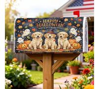 Coperture magnetiche per cassette postali con cuccioli, rustiche zucche di fattoria, fantasmi, Halloween, arancioni, per esterni, decorazione per prato, 45 x 53 cm