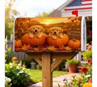 Coperture magnetiche per cassette postali con cuccioli, rustiche zucche di fattoria, tramonto autunnale, arancione, per decorazioni per la casa e il giardino, 45,7 x 53,7 cm