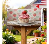 Coperture magnetiche per cassette postali con cupcake, fantasia primaverile con fragole e cuori primaverili color pesca, per decorazioni per la casa e il giardino, 45,7 x 53,7 cm