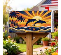 Coperture magnetiche per cassette postali con delfini, copertura decorativa per cassetta postale tropicale spiaggia, sole, palme, estate, arancione, decorazione per esterni, giardino, cortile, 53 x 65