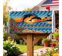 Coperture magnetiche per cassette postali con delfini, copertura per cassetta della posta blu con onde tropicali sulla spiaggia al tramonto estivo, per esterni, giardino, cortile, decorazione 53 x 64