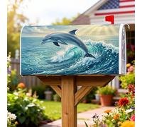 Coperture magnetiche per cassette postali con delfino, onde marine realistiche oceaniche blu estate pelle per decorazione portico anteriore 53 x 64 cm