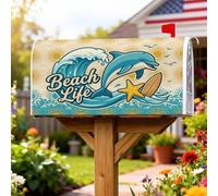 Coperture magnetiche per cassette postali con delfino, onde tropicali da spiaggia, stelle marine, estate, blu, protezione per cassetta postale per esterni, giardino, cortile, decorazione, 53 x 64 cm
