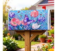 Coperture magnetiche per cassette postali con farfalle, copertura decorativa per cassetta delle lettere con fiori di tulipani vivaci primaverili e pesche, per decorazioni esterne, 45,7 x 53,7