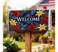 Coperture magnetiche per cassette postali con farfalle, copertura per cassetta postale con papaveri vibranti primaverili, blu navy, per decorazione esterna da cortile, 53 x 64 cm