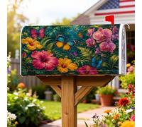 Coperture magnetiche per cassette postali con farfalle, copertura per cassetta postale verde tropicale vibrante ibisco orchidea estiva per decorazione cortile 45,7 x 53,7 cm