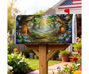 Coperture magnetiche per cassette postali con farfalle, fantasiosi alberi e fiori primaverili verdi per le vacanze, per decorazioni esterne, 53 x 64 cm