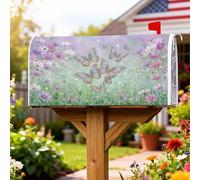 Coperture magnetiche per cassette postali con farfalle, fiori fantasiosi primaverili, verde pastello, protezione per la casa e il giardino, 45,7 x 53,7 cm