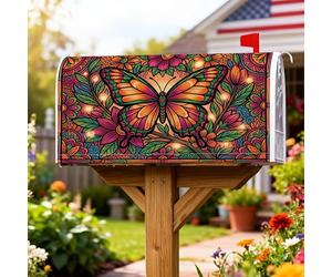 Coperture magnetiche per cassette postali con farfalle, vivaci fiori bohémien, foglie primaverili arancioni, copertura per la decorazione del prato, 45,7 x 53,7 cm
