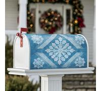 Coperture magnetiche per cassette postali con fiocco di neve, copertura per cassetta postale invernale con strisce a rombi invernali blu per decorazione esterna da cortile 45,7 x 53,7 cm