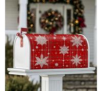 Coperture magnetiche per cassette postali con fiocco di neve, motivo natalizio a quadri con stelle rosse, per decorazione portico anteriore, 53 x 64 cm