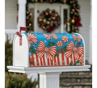 Coperture magnetiche per cassette postali con fiocco, motivo natalizio con bastoncini di zucchero e agrifoglio, colore rosso, decorazione per giardino, cortile, 45,7 x 53,3 cm