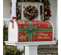 Coperture magnetiche per cassette postali con fiocco, motivo stella di Natale natalizia, copertura per cassetta postale rossa, decorazione per prato, 45,7 x 53,3 cm