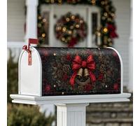 Coperture magnetiche per cassette postali con fiocco rosso, rose natalizie e pigne, copertura per cassetta postale rossa per la decorazione del portico anteriore, 45,7 x 53,7 cm