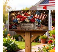 Coperture magnetiche per cassette postali con fiori, decorazione patriottica rustica con stelle e bandiera americana, per il giorno dell'indipendenza rosso, decorazione per esterni, 53 x 64 cm