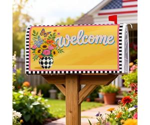 Coperture magnetiche per cassette postali con fiori, decorazione per cassetta postale gialla stagionale gioiosa con farfalla, copertura decorativa per cassetta delle lettere per cortile anteriore 45,7