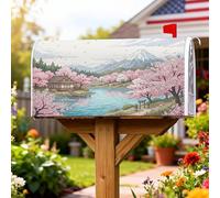 Coperture magnetiche per cassette postali con fiori di ciliegio, montagne naturali giapponesi, lago, primavera, pesca, decorazioni per cassetta delle lettere per portico anteriore, 45 x 53 cm
