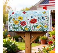 Coperture magnetiche per cassette postali con fiori, fantasiose farfalle nuvole primaverili gialle per decorazione portico anteriore, 53 x 65,5 cm