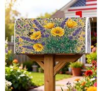 Coperture magnetiche per cassette postali con fiori gialli, decorazioni primaverili per cassetta postale con foglie verdi lavanda vibranti primaverili gialle decorazioni per portico anteriore, 45,7 x