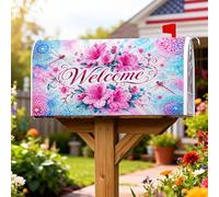 Coperture magnetiche per cassette postali con fiori, primaverili vibranti libellule mandala, pesca, copertura decorativa per cassetta delle lettere per portico anteriore, 45,7 x 53,7 cm