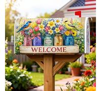 Coperture magnetiche per cassette postali con fiori, stile rustico vintage con uccelli, copertura gialla per cassetta della posta, decorazione per giardino, patio, 45,7 x 53,3 cm