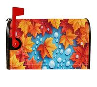 Coperture magnetiche per cassette postali con foglie, autunnali vivaci gocce d'acqua, sfondo blu, arancione, coperture per cassette postali per esterni, decorazione da giardino e cortile, 53 x 64 cm
