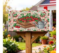 Coperture magnetiche per cassette postali con fragole, annaffiatoio rustico rustico in legno per cassetta postale estiva rossa, protezione per la decorazione del cortile anteriore 53 x 64 cm