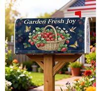 Coperture magnetiche per cassette postali con fragole, cestino rustico da giardino con farfalle, copertura per cassetta postale estiva blu per le vacanze, decorazione da giardino per esterni, 53 x 64