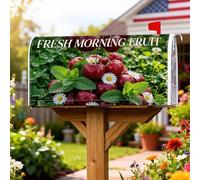 Coperture magnetiche per cassette postali con fragole, foglie di menta fresca estiva e margherite, copertura per cassetta postale estiva rossa per le vacanze, decorazione da giardino e cortile, 53 x