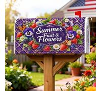 Coperture magnetiche per cassette postali con fragole, motivo floreale estivo con farfalle viola del viole del pensiero, decorazione per giardino, cortile, 53 x 64 cm