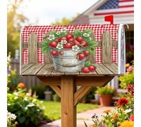 Coperture magnetiche per cassette postali con fragole, rustiche e fiori per la casella postale estiva rossa, protezione per la decorazione esterna del cortile, 45,7 x 53,7 cm