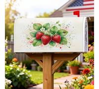 Coperture magnetiche per cassette postali con fragole, rustiche foglie e fiori estivi rossi per le vacanze, decorazione da giardino per esterni, 53 x 64 cm