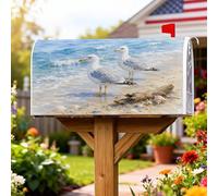 Coperture magnetiche per cassette postali con gabbiano costiero, copertura per cassetta postale blu mare mare sabbia estate blu decorazione da giardino 45,7 x 53,7 cm
