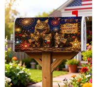 Coperture magnetiche per cassette postali con gatti, copertura per cassetta postale rossa festosa fantasiosa con fuochi d'artificio e stelle per il giorno dell'indipendenza, decorazione per giardino e