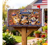 Coperture magnetiche per cassette postali con gatti, copertura per cassetta postale rossa per feste e fuochi d'artificio giocosi hot dog per anniversario, decorazione per prato, 53 x 64 cm