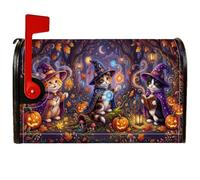 Coperture magnetiche per cassette postali con gatti, fantasiose zucche rustiche streghe cappelli Halloween viola coperture per cassette postali per esterni per decorazione prato 53 x 64 cm