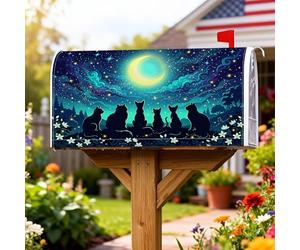 Coperture magnetiche per cassette postali con gatti, motivo notte fantasiosa, luna, stelle, blu notte, involucri per cassetta delle lettere per giardino, patio, 53 x 64 cm