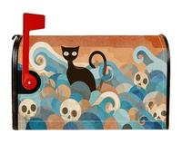 Coperture magnetiche per cassette postali con gatti, motivo onde fantasiose di Halloween, teschi, copertura per cassetta della posta nera, per decorazione del prato, 53 x 64 cm