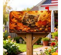 Coperture magnetiche per cassette postali con gattino, copertura per cassetta delle lettere rustica con foglie e ghiande arancioni, per decorazione da giardino all'aperto, 45,7 x 53,7 cm